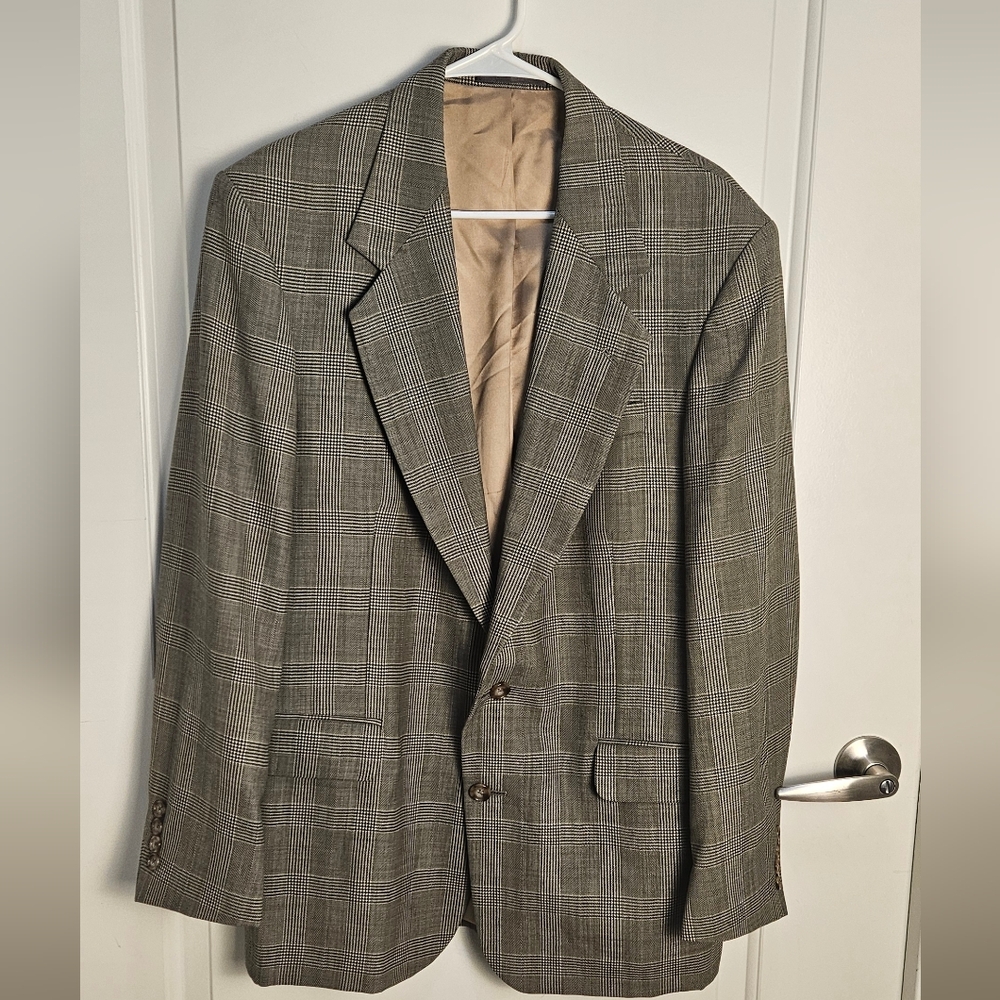 Vintage Robert Stock Men's Gray Plaid Blazer Sport Coat Jacket